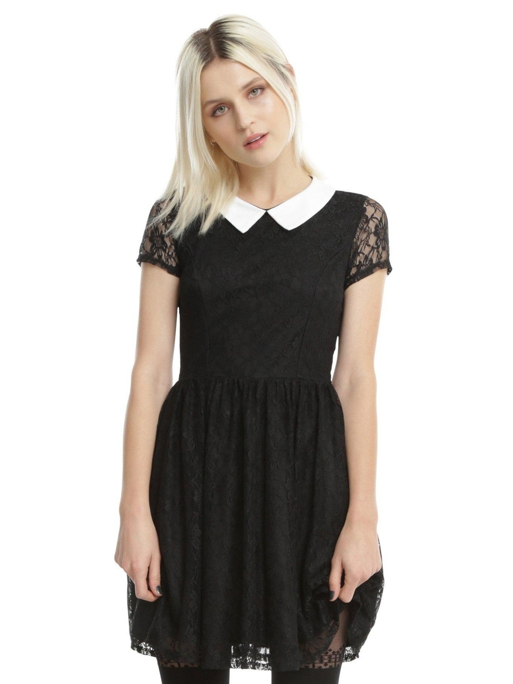 Hot Topic Midnight Hour Black & White Peter Pan Collar Lace Dress, Size 0x NWT